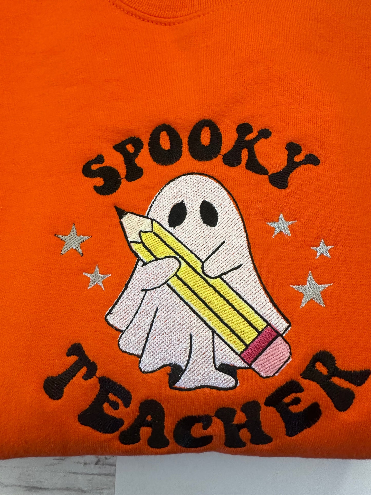 SPOOKY TEACHER EMBROIDERY ORANGE SWEATSHIRT
