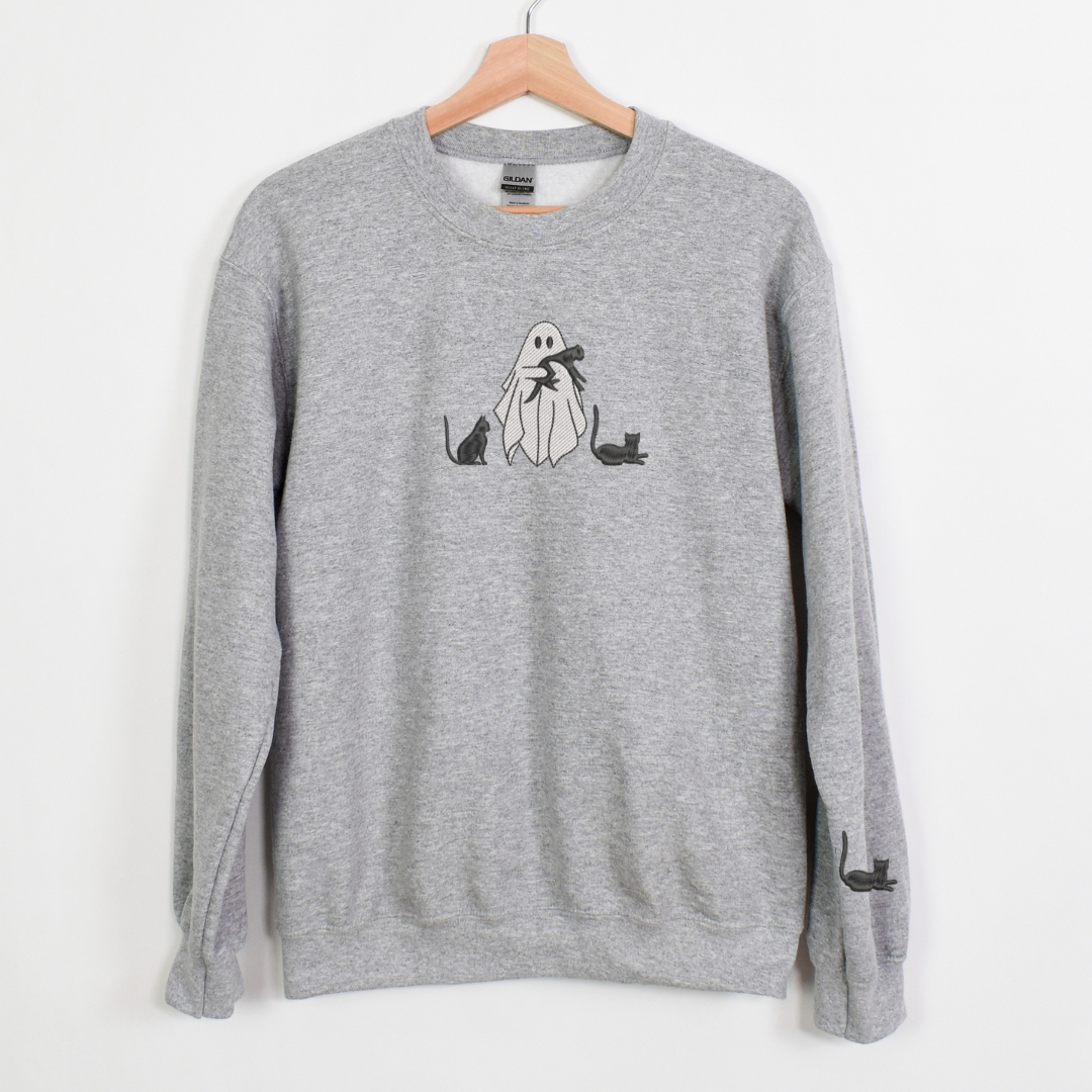 CATS AND GHOST EMBROIDERY SWEATSHIRT