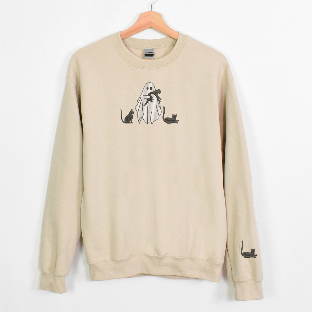 CATS AND GHOST EMBROIDERY SWEATSHIRT