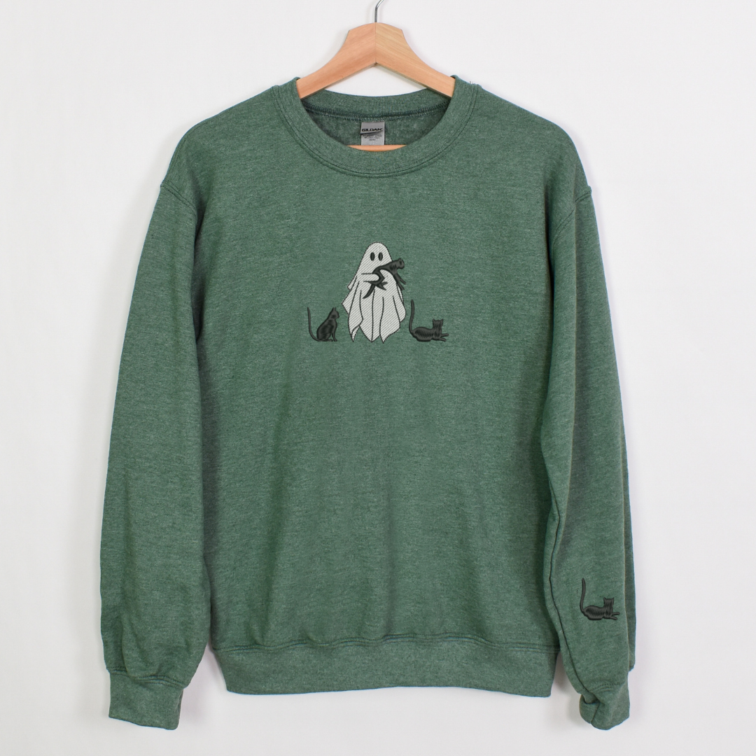 CATS AND GHOST EMBROIDERY SWEATSHIRT