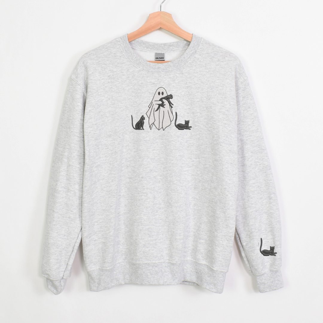 CATS AND GHOST EMBROIDERY SWEATSHIRT