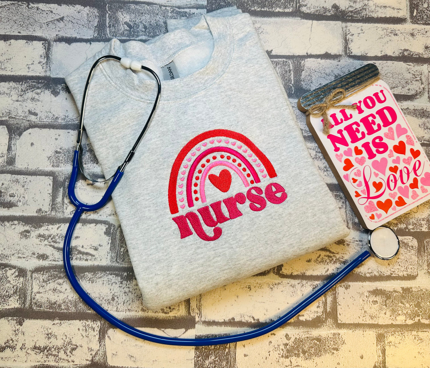 NURSE RAINBOW EMBROIDERED SWEATSHIRT