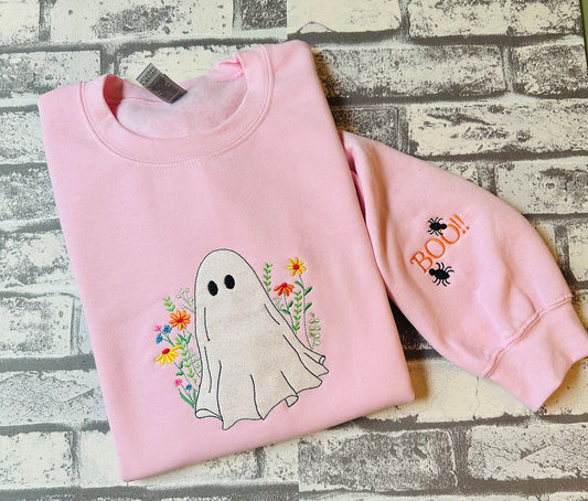 FLORAL GHOST APPLIQUÉ EMBROIDERY SWEATSHIRT