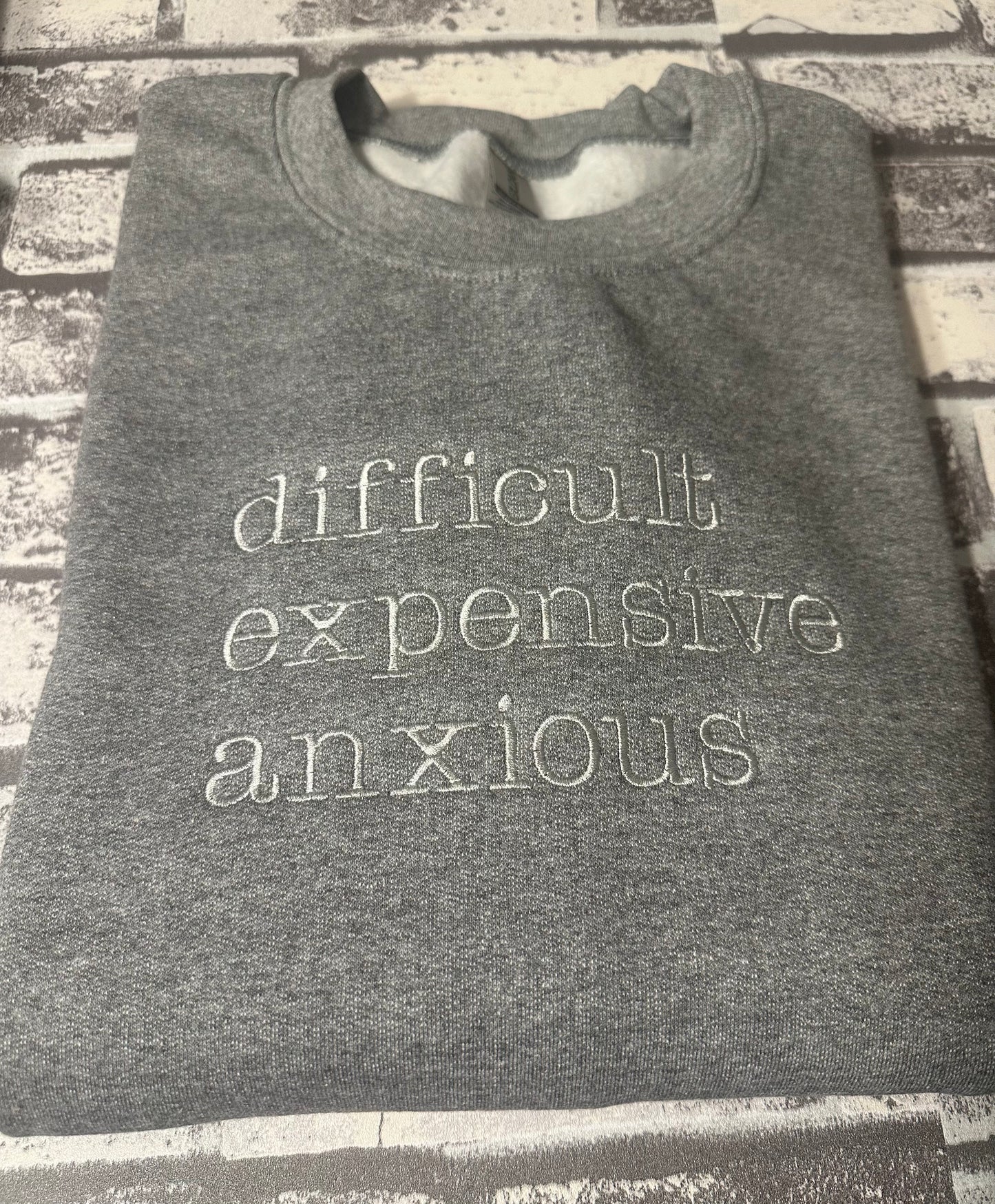 DIFFICULT EXPENSIVE ANXIOUS EMBROIDERED SWEATSHIRT