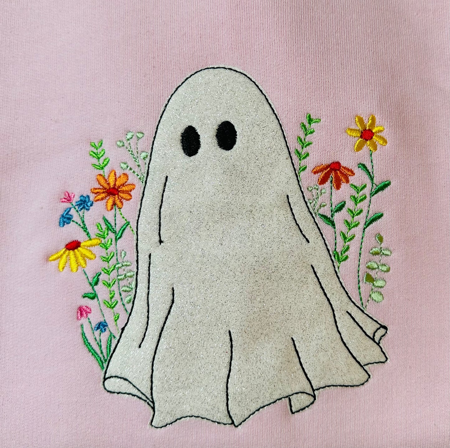 FLORAL GHOST APPLIQUÉ EMBROIDERY SWEATSHIRT