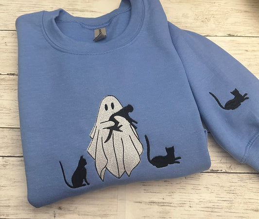 CATS AND GHOST EMBROIDERY SWEATSHIRT