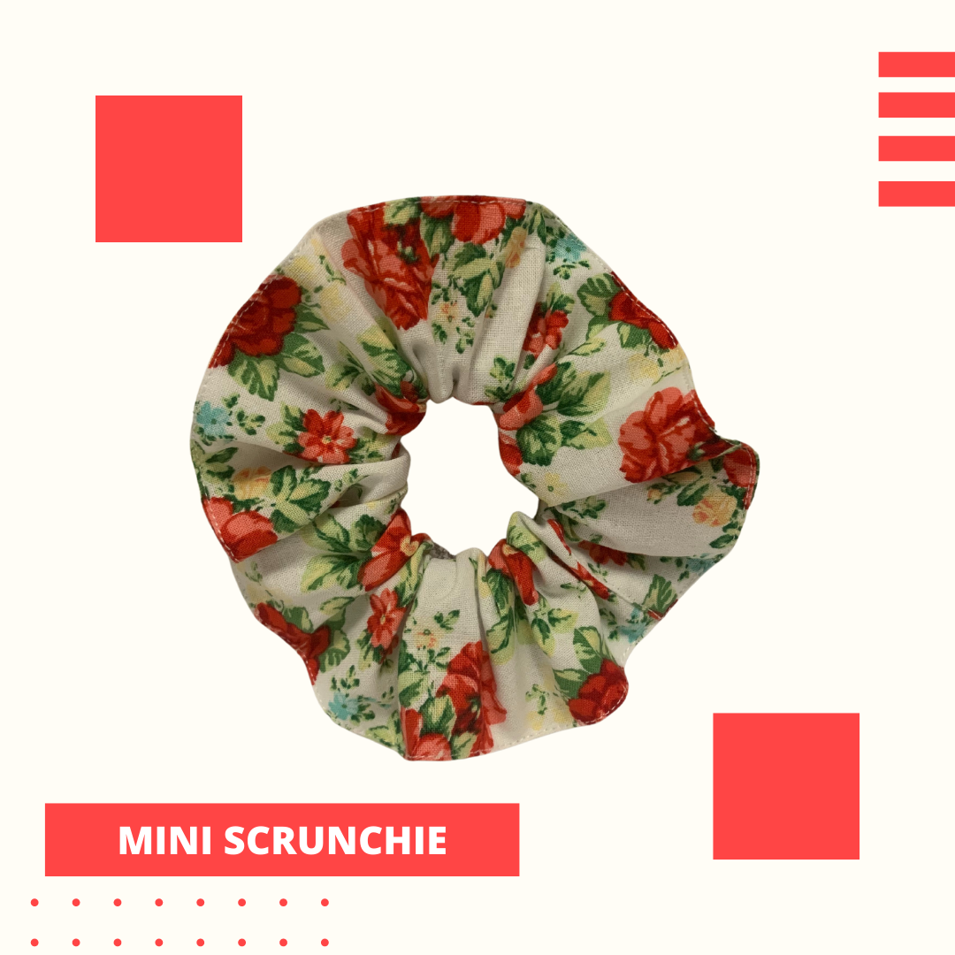 Mini White Floral Scrunchie