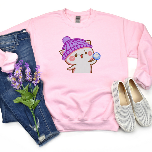 SNOWBALL CAT EMBROIDERY SWEATSHIRT